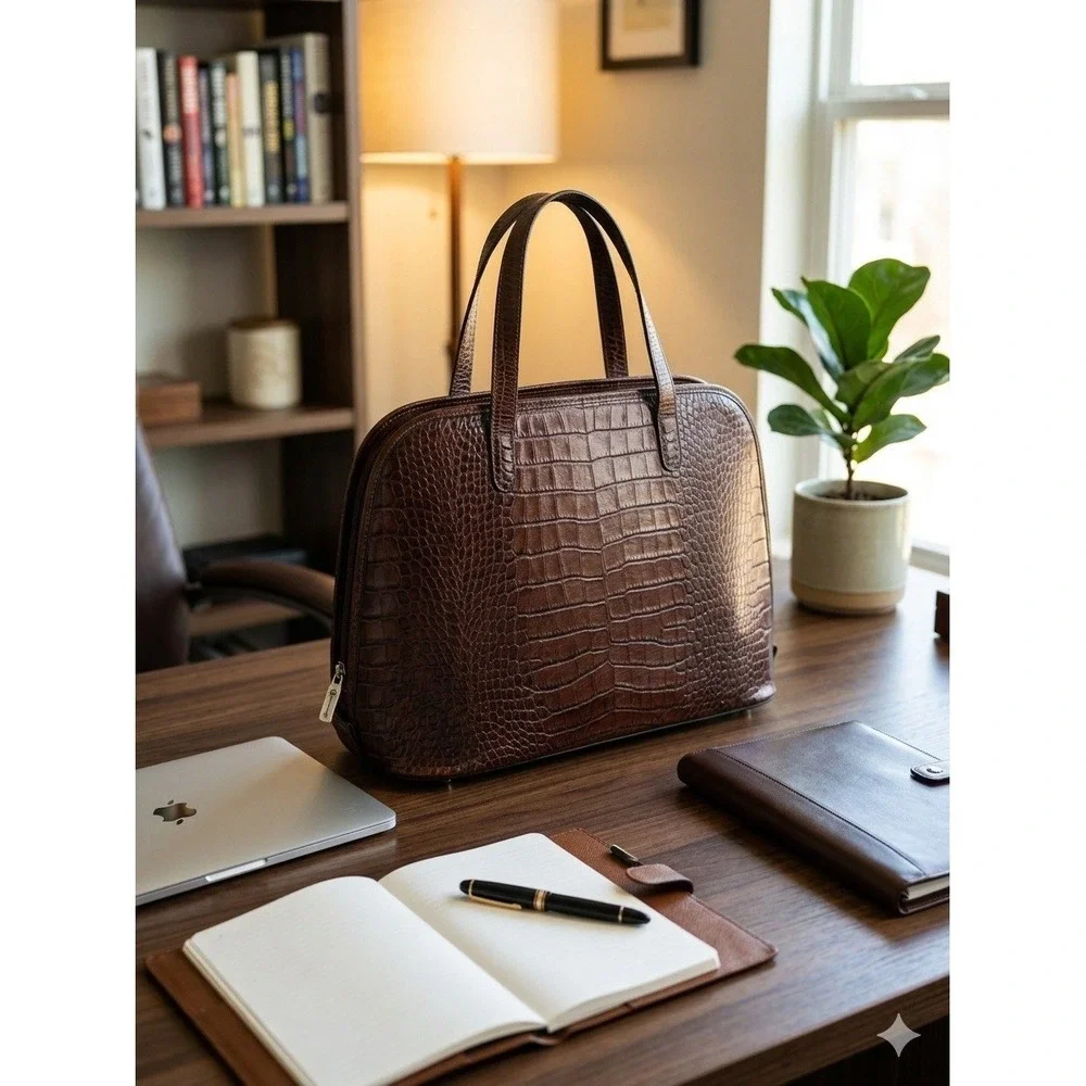 Jack‎ Georges Croco Embossed Leather Business Tote Ladies Laptop Briefcase